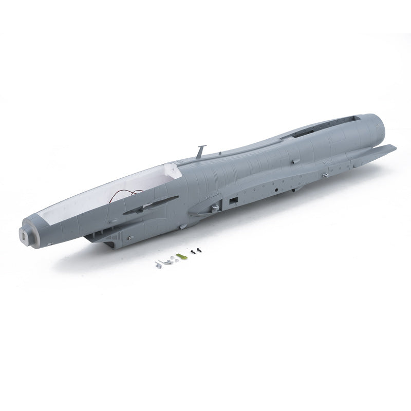 64mm J-10 fuselage gray and blue with assembly parts for RC modeling.