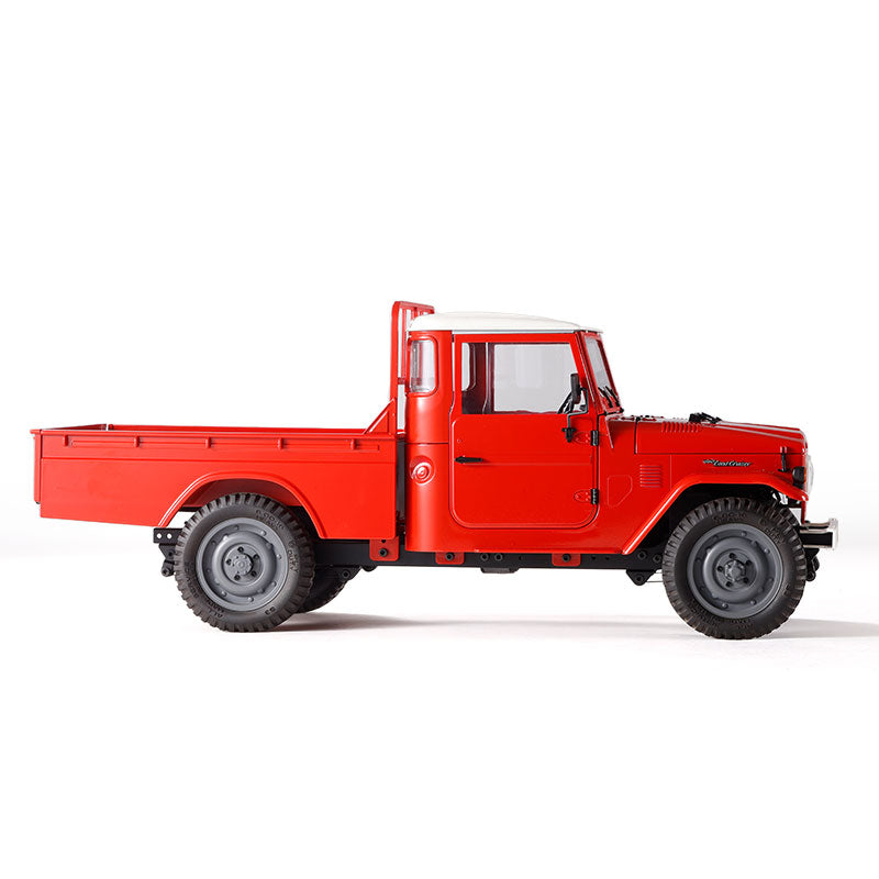 FMS 1:12 Red TOYOTA FJ45 Pickup Truck RC model with white roof and black tires.