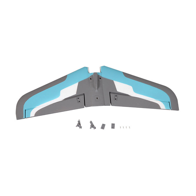 80mm Futura V2 Horizontal Stabilizer in grey, blue, and white with assembly hardware
