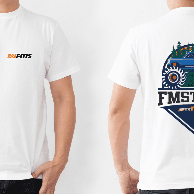 FMS FMStival event T-shirt with logo and graphic design on white fabric