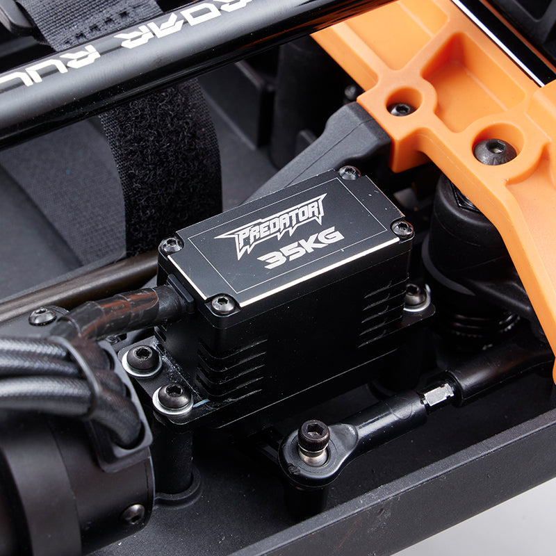 FMS 1:10 RC Basher Predator 35kg metal steering servo with CNC-machined housing.