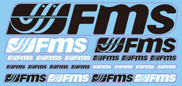 Variety of FMS logo decals for enhancing RC model appearance.