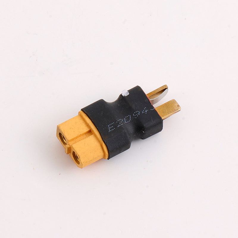 Female RC battery adapter (yellow connector) to male gold terminal, with heat shrink marked E2094-