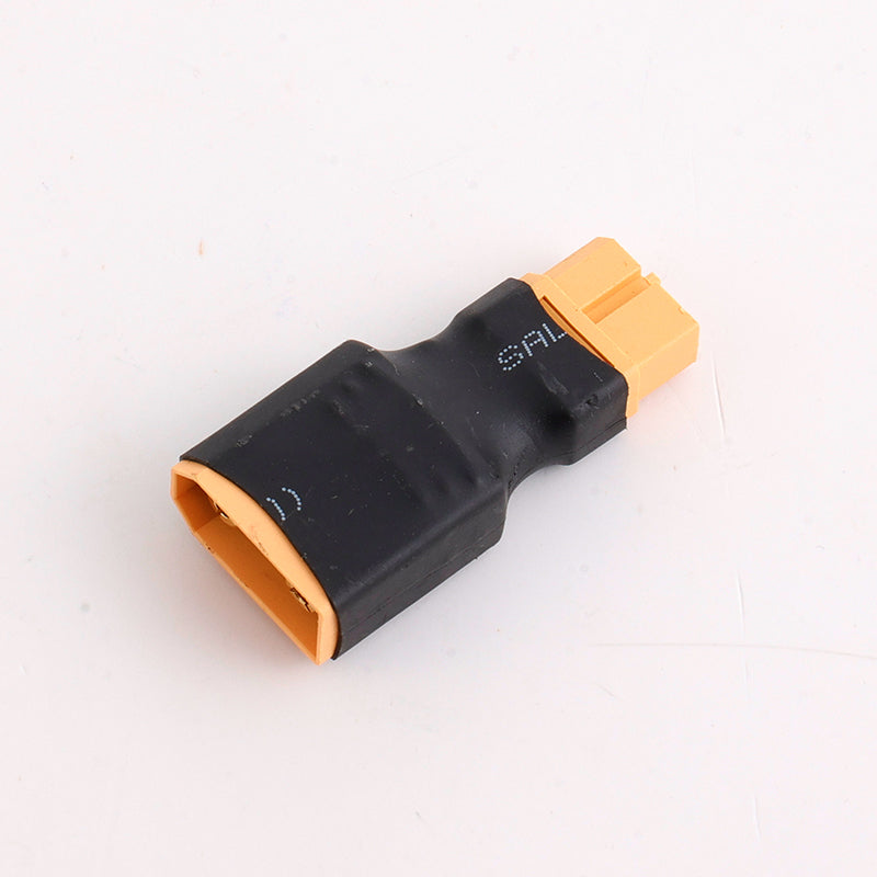 RC battery adapter with black insulation and orange connectors, marked SAL.