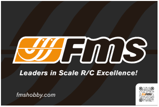 FMS promotional banner featuring logo, slogan, and QR code for RC models.