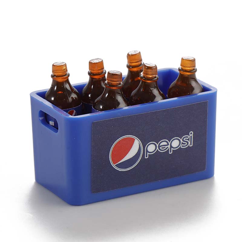 1:18 Mini Beverage Set with six Pepsi bottles in a blue crate