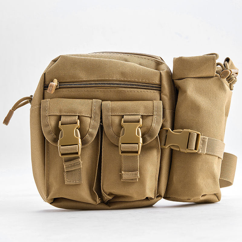 Tan FMS Tool Belt Bag with pockets and adjustable strap for organizing tools.