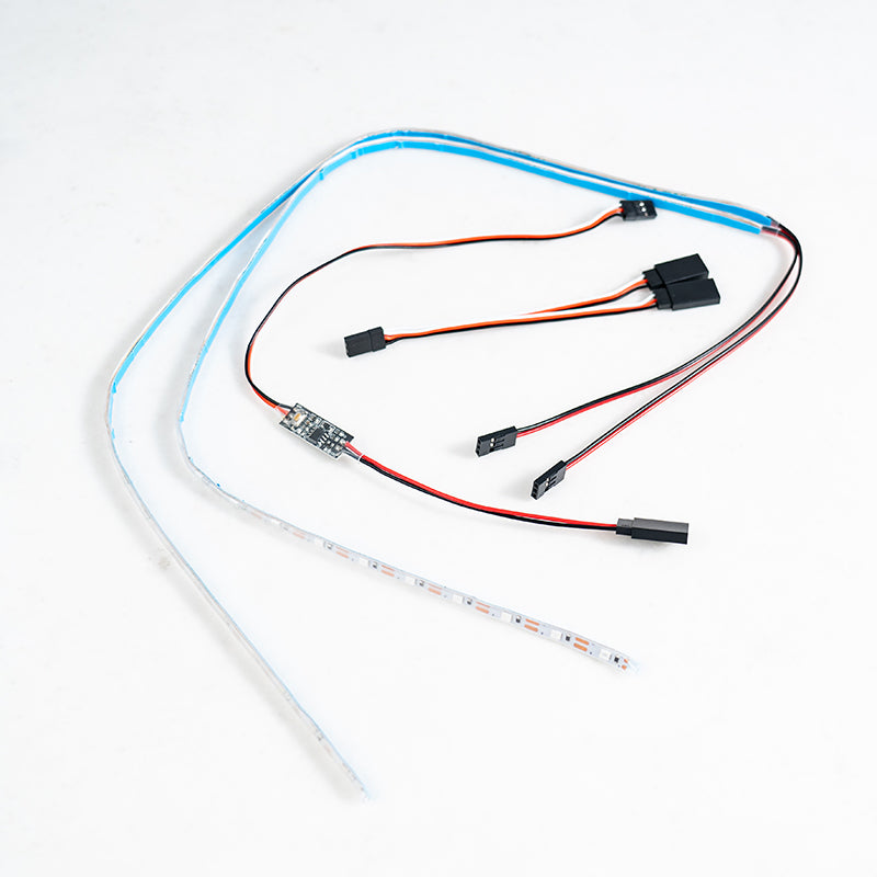 Flexible blue LED light strip for aeromodelling with wiring and connectors