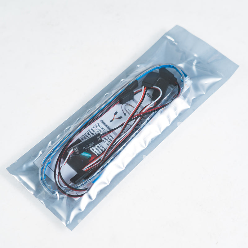 Packaged aeromodelling light strip with wiring and connectors for RC model wings