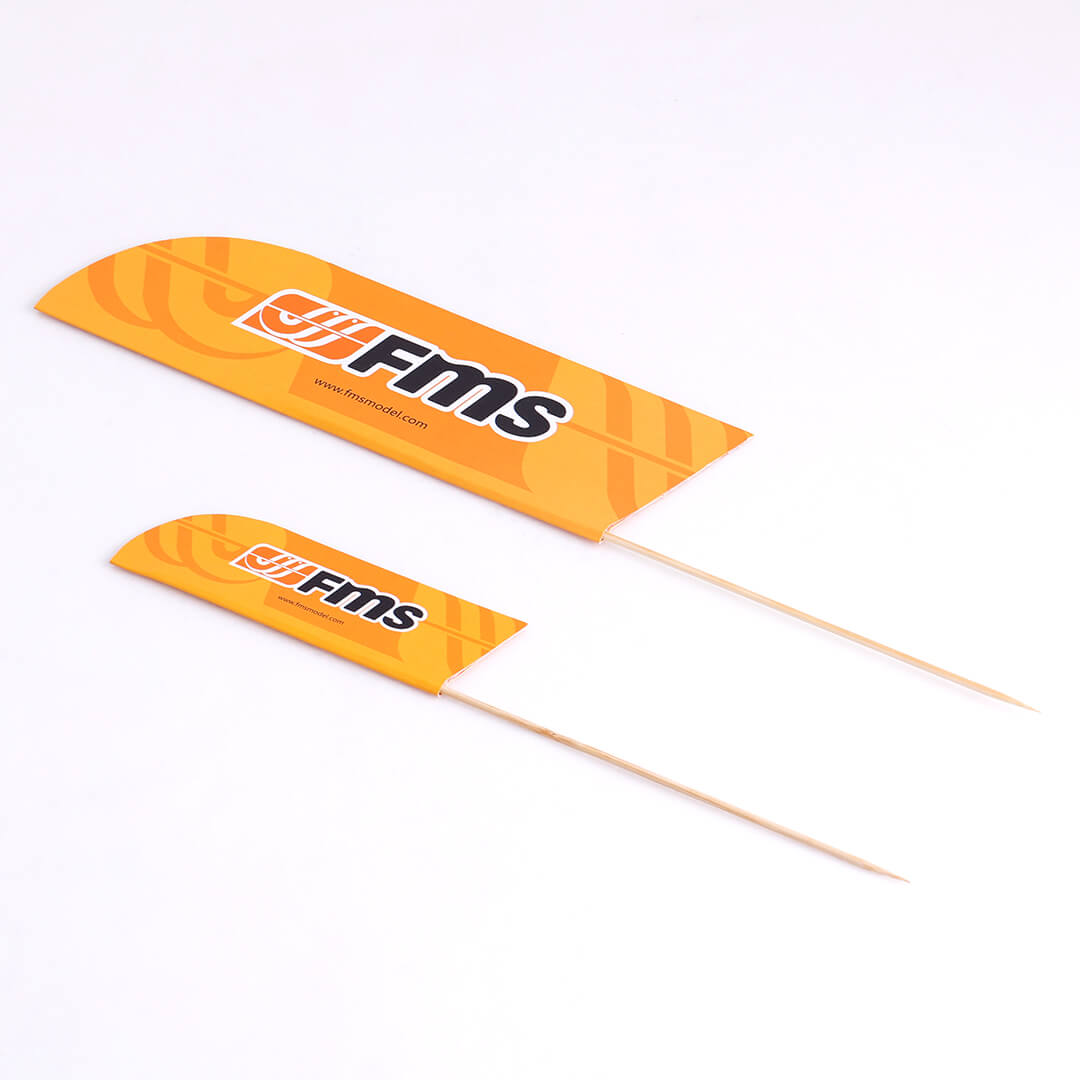 FMS orange customized flags on poles, sizes 270mm and 150mm.
