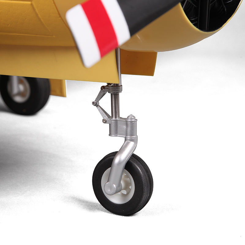 FMS 1400mm T-28D Trojan V4 yellow PNP model aircraft metal landing gear and wheel detail.