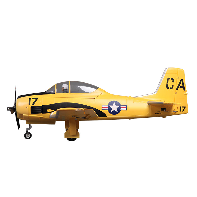 FMS 1400mm T-28D Trojan V4 Yellow PNP model airplane with realistic markings and retractable landing gear.