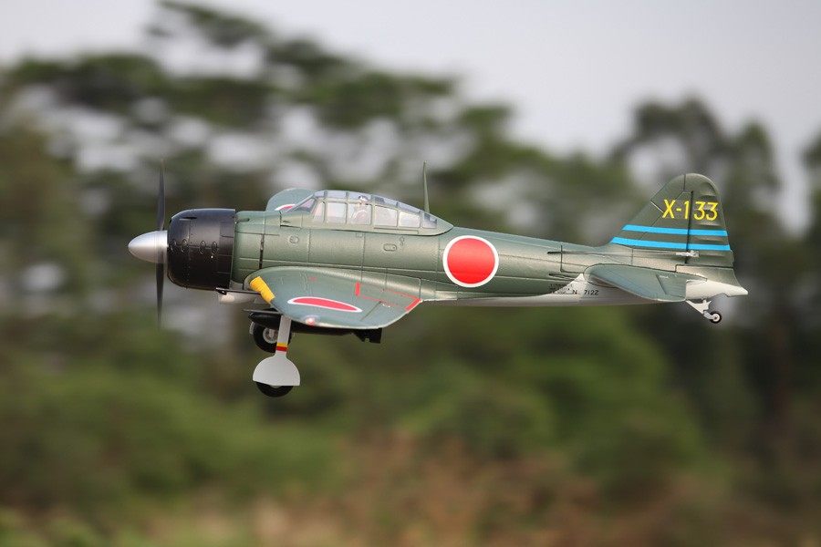 FMS 1400mm A6M3 Zero Green PNP RC airplane with X-133 tail marking and red insignia.