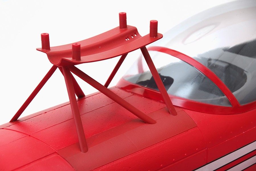 Red FMS 1400mm Pitts V2 PNP model airplane cockpit detail with red struts and clear canopy