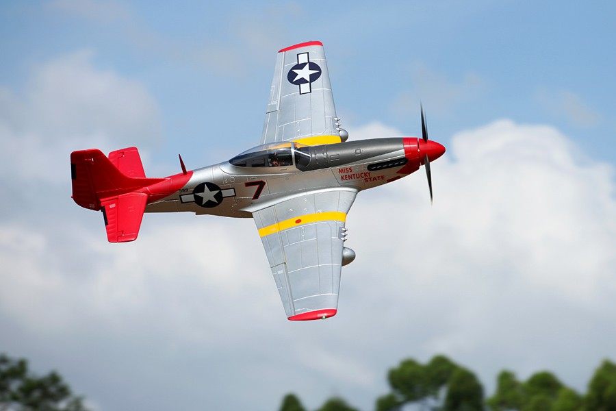 FMS 1700mm P-51D Red Tail PNP model airplane "Miss Kentucky State" in flight.