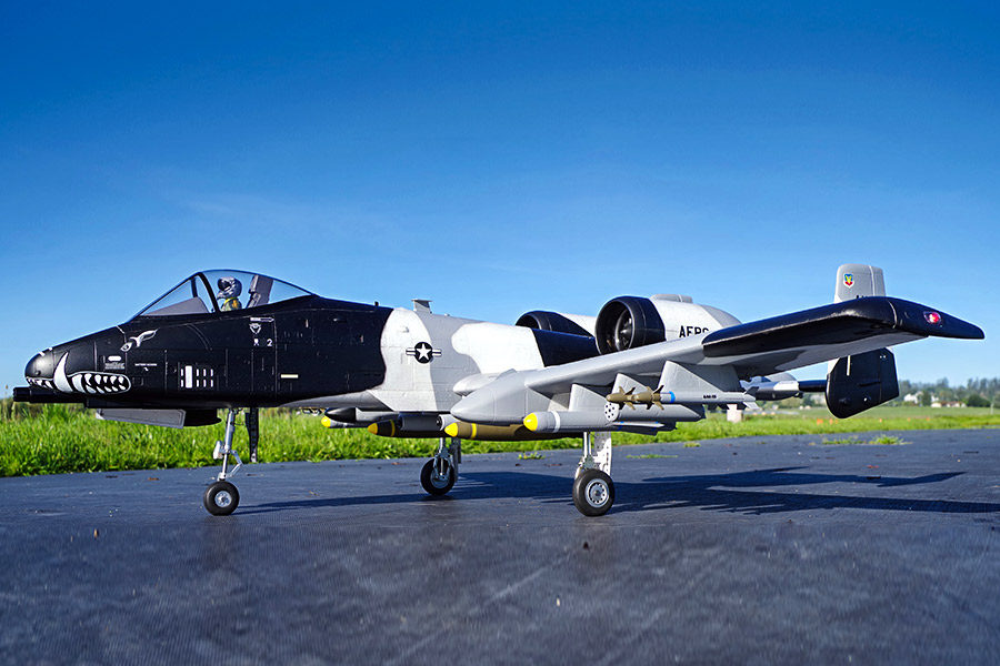 FMS EDF Jet Twin 70mm A-10 Thunderbolt II V2 PNP model aircraft with camouflage paint and weaponry.