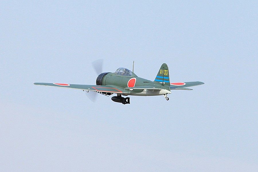 FMS 1400mm A6M3 Zero Green PNP RC plane flying with tail code X-133