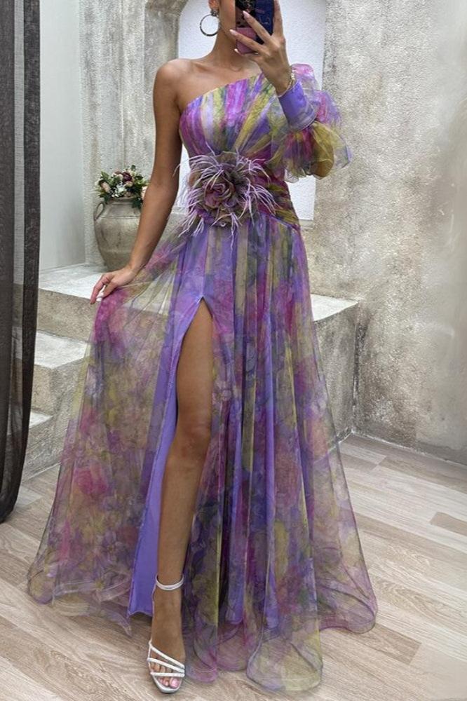 Maxi-Kleid Rosea Asymmetrischer Blumendruck-Embercourt