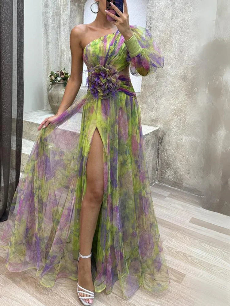 Maxi-Kleid Rosea Asymmetrischer Blumendruck-Embercourt