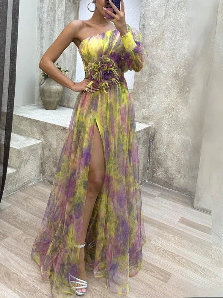 Maxi-Kleid Rosea Asymmetrischer Blumendruck-Embercourt