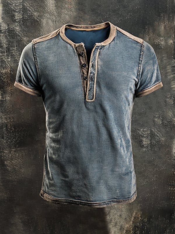 Lässiges Henley Oberteil Im Retro Farbblock Stil für Herren-Embercourt