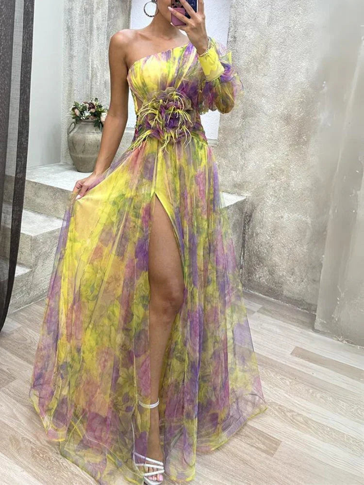 Maxi-Kleid Rosea Asymmetrischer Blumendruck-Embercourt