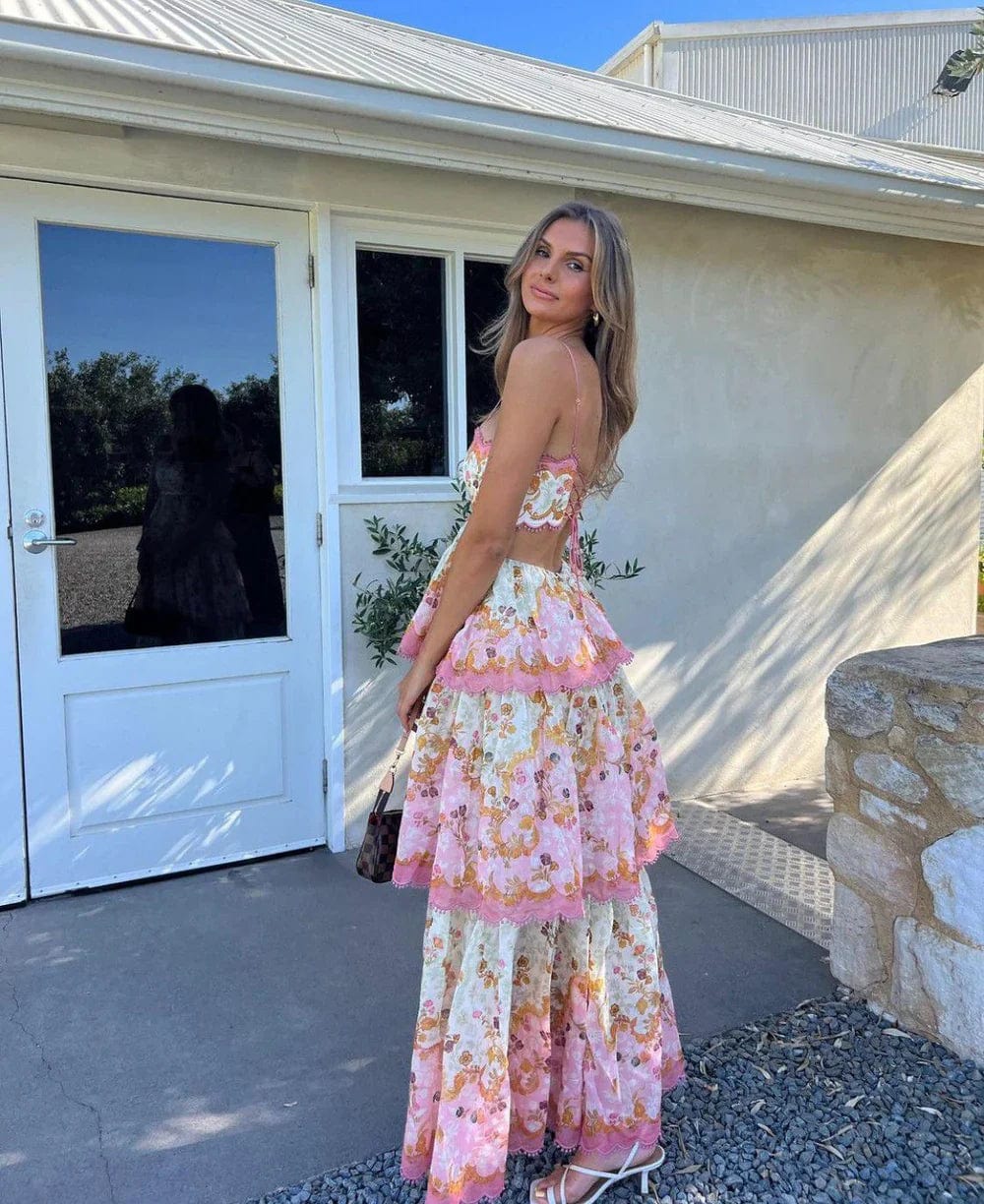 Odetta | Romantisches Blumen Maxikleid mit Zurück Spitzen-Details-Embercourt