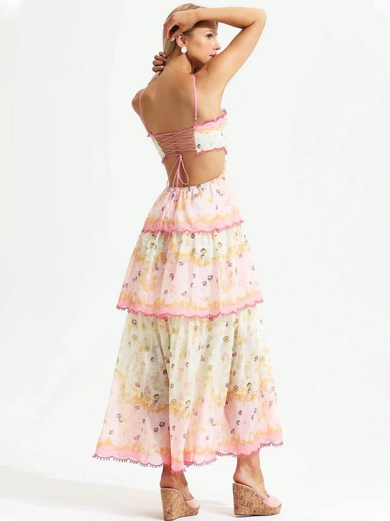 Odetta | Romantisches Blumen Maxikleid mit Zurück Spitzen-Details-Embercourt