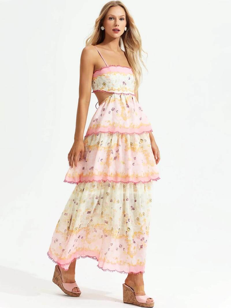 Odetta | Romantisches Blumen Maxikleid mit Zurück Spitzen-Details-Embercourt