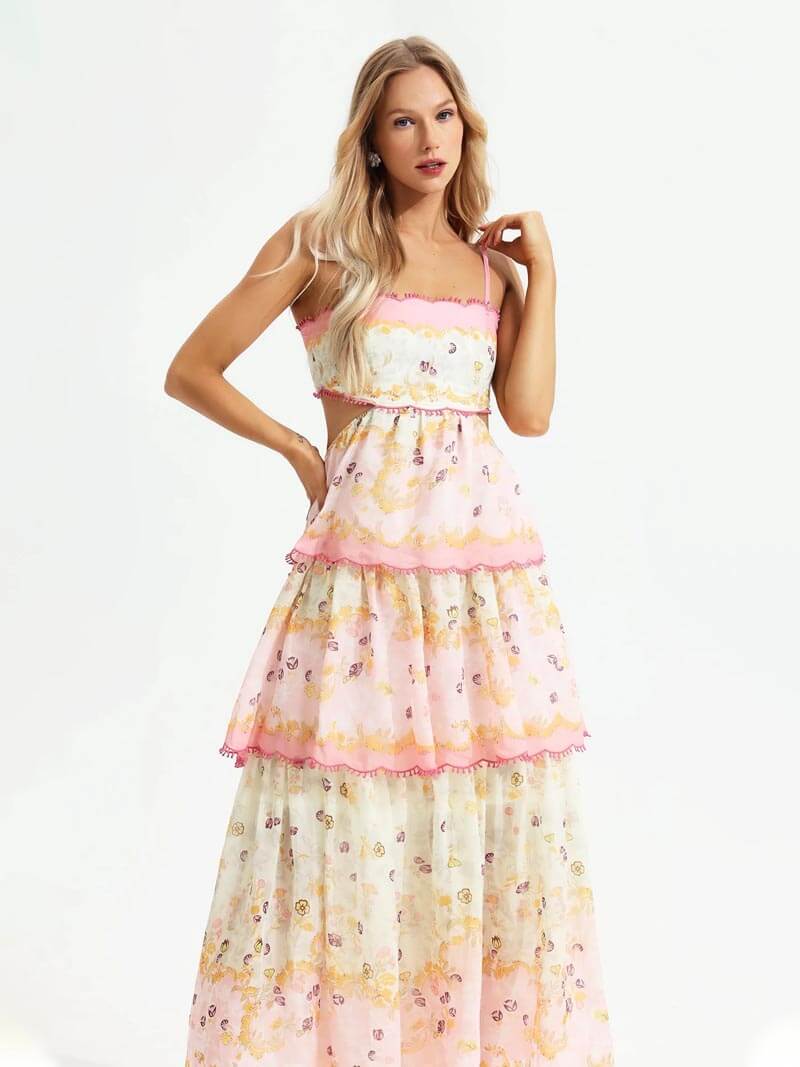 Odetta | Romantisches Blumen Maxikleid mit Zurück Spitzen-Details-Embercourt