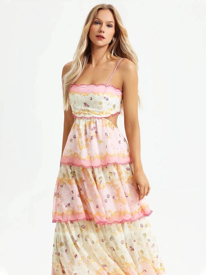 Odetta | Romantisches Blumen Maxikleid mit Zurück Spitzen-Details-Embercourt