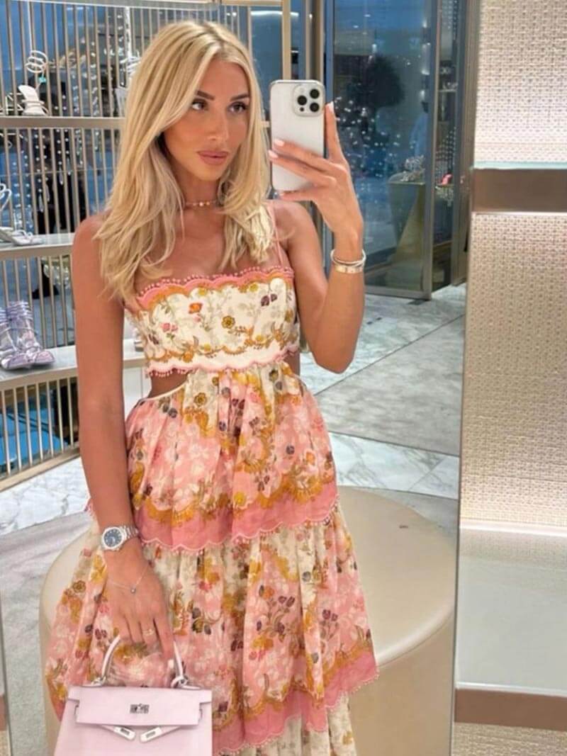 Odetta | Romantisches Blumen Maxikleid mit Zurück Spitzen-Details-Embercourt