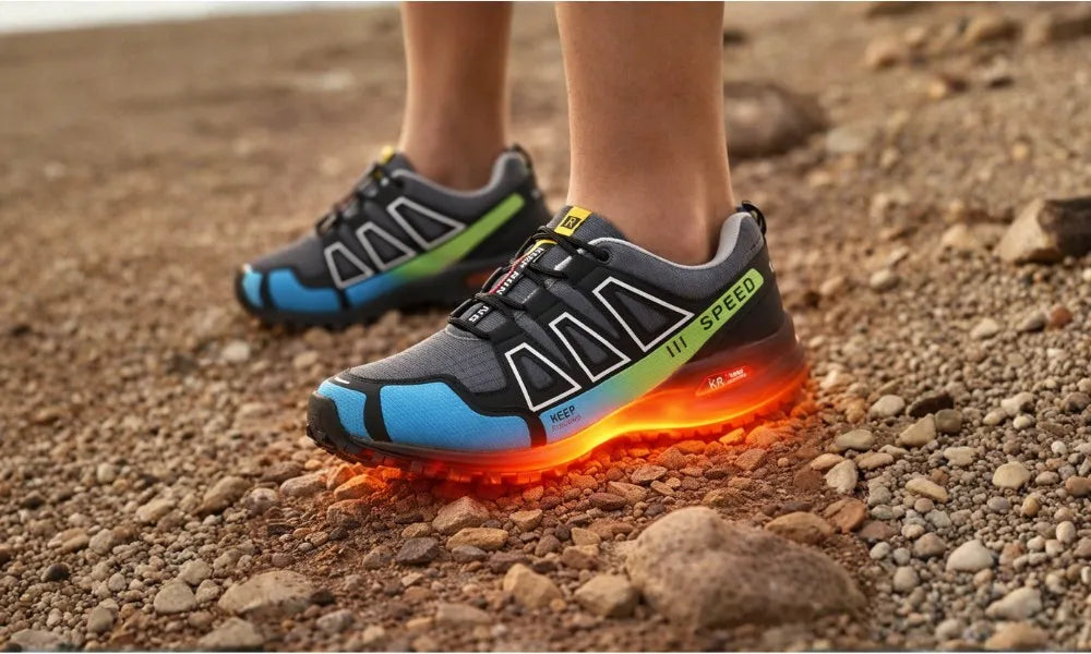 Hiking shoe outsole and ergonomic footbed