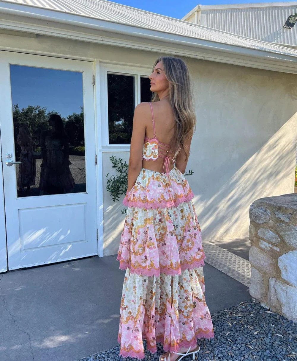 Odetta | Romantisches Blumen Maxikleid mit Zurück Spitzen-Details-Embercourt