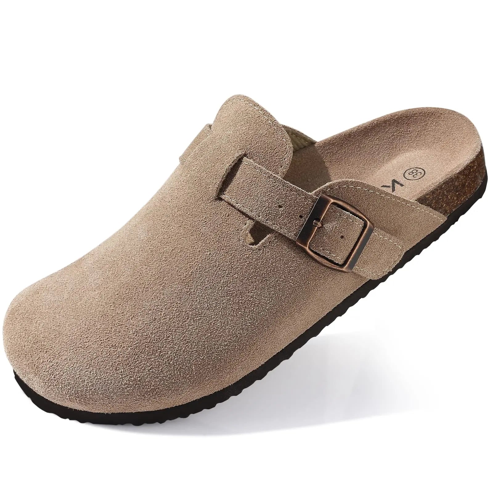 Genuine Suede Clogs – Unisex Comfort with Arch Support & Cork Footbed