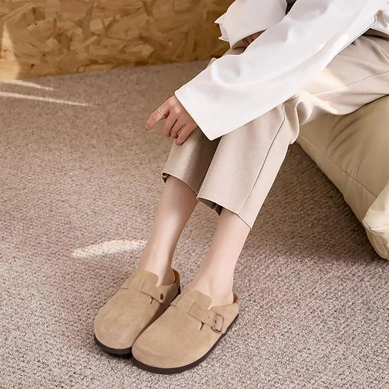 Genuine Suede Clogs – Unisex Comfort with Arch Support & Cork Footbed