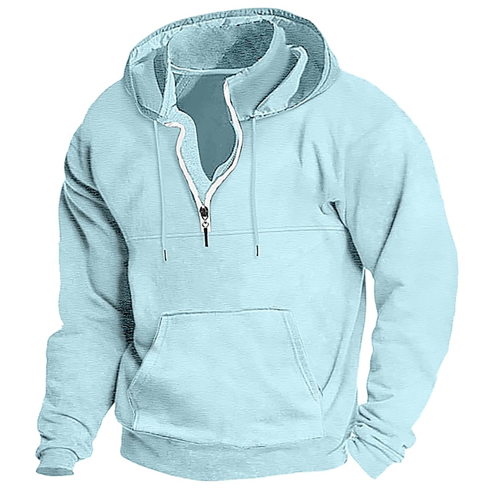 Men's Washed Distressed Cotton Quarter-Zip Casual Tactical Hoodie
