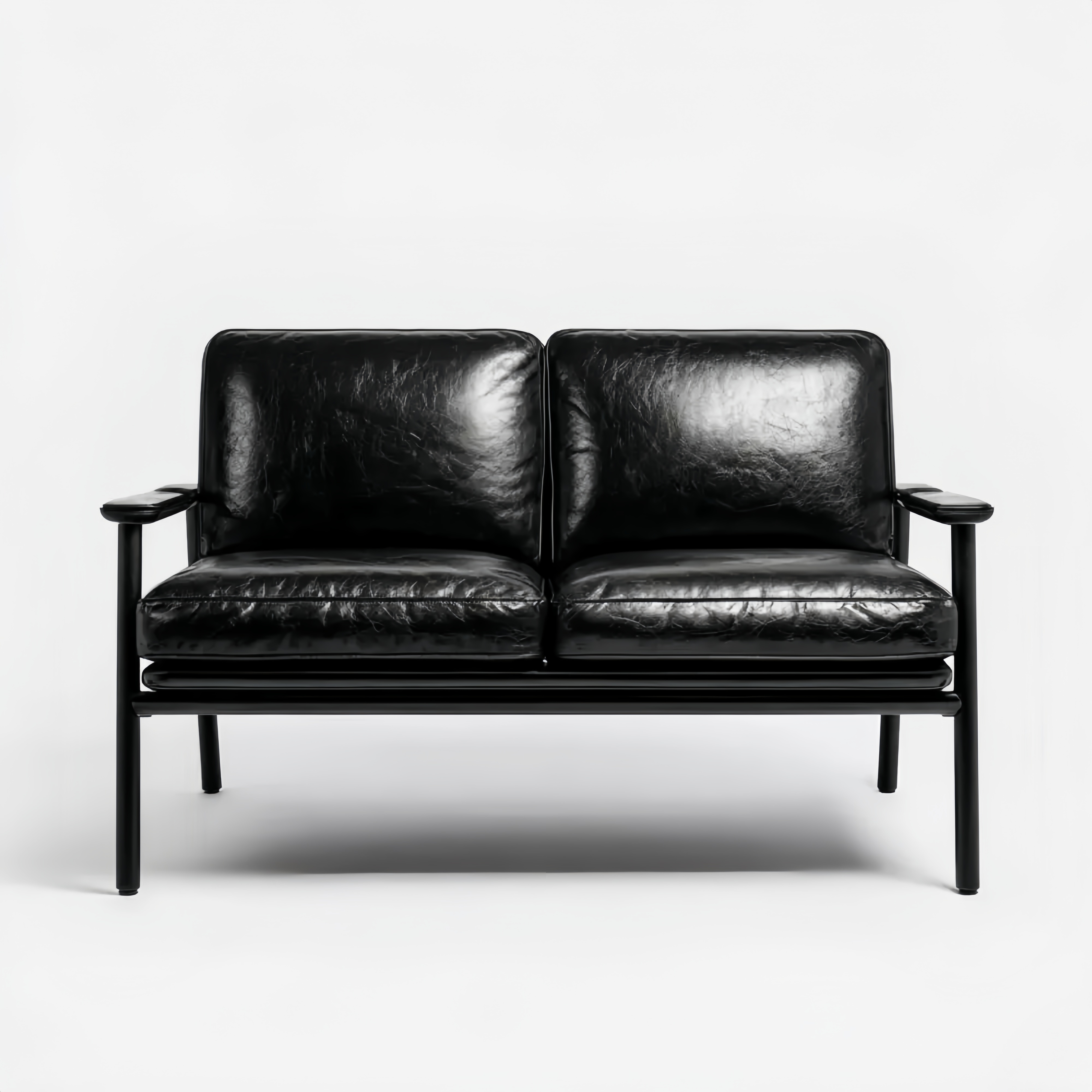 Divano due posti in pelle 150x80x75 cm - Nero - Stile industriale