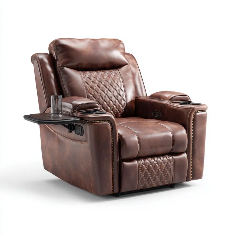 Poltrona relax reclinabile in pelle Marrone 80x90x100 cm - Design elegante con porta bicchieri