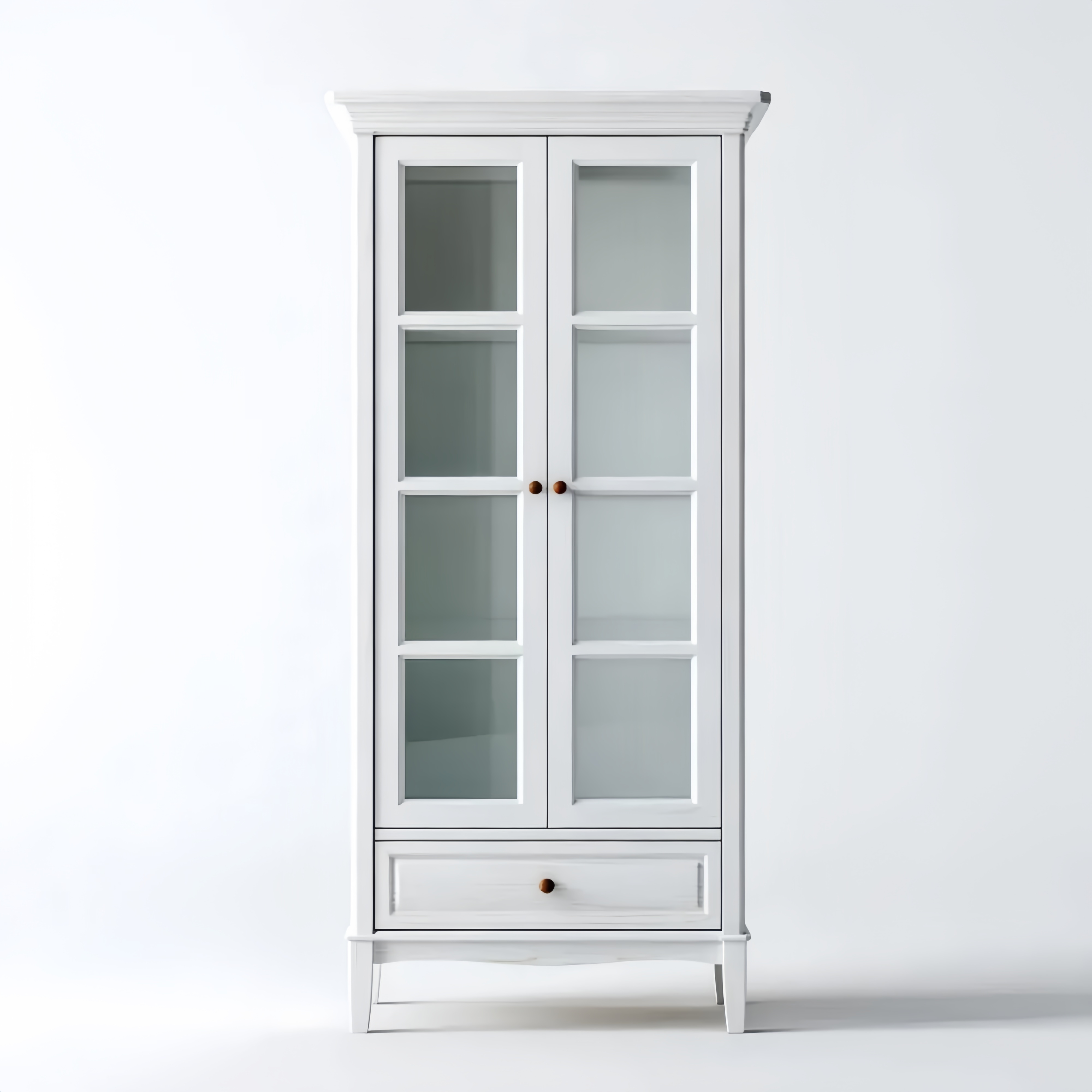 Armadio Vetrina in Legno 90x40x200 cm – Bianco – Stile Classico