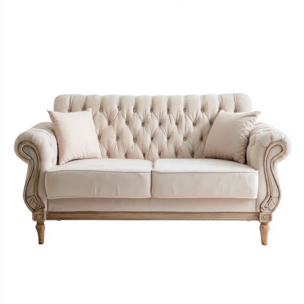 Divano due posti in tessuto 150x95x80 cm – Beige – Design classico