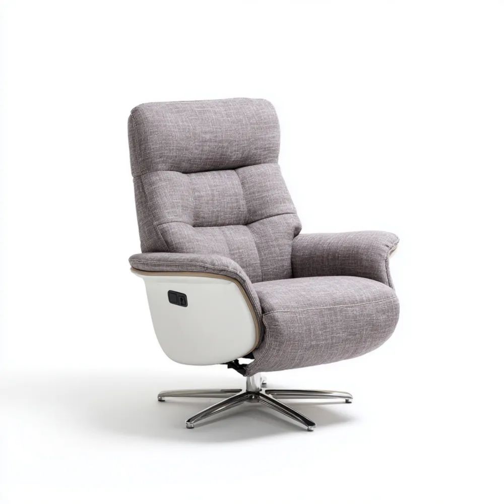 Poltrona girevole reclinabile 80x90x110 cm tessuto Grigio Chiaro con base in metallo