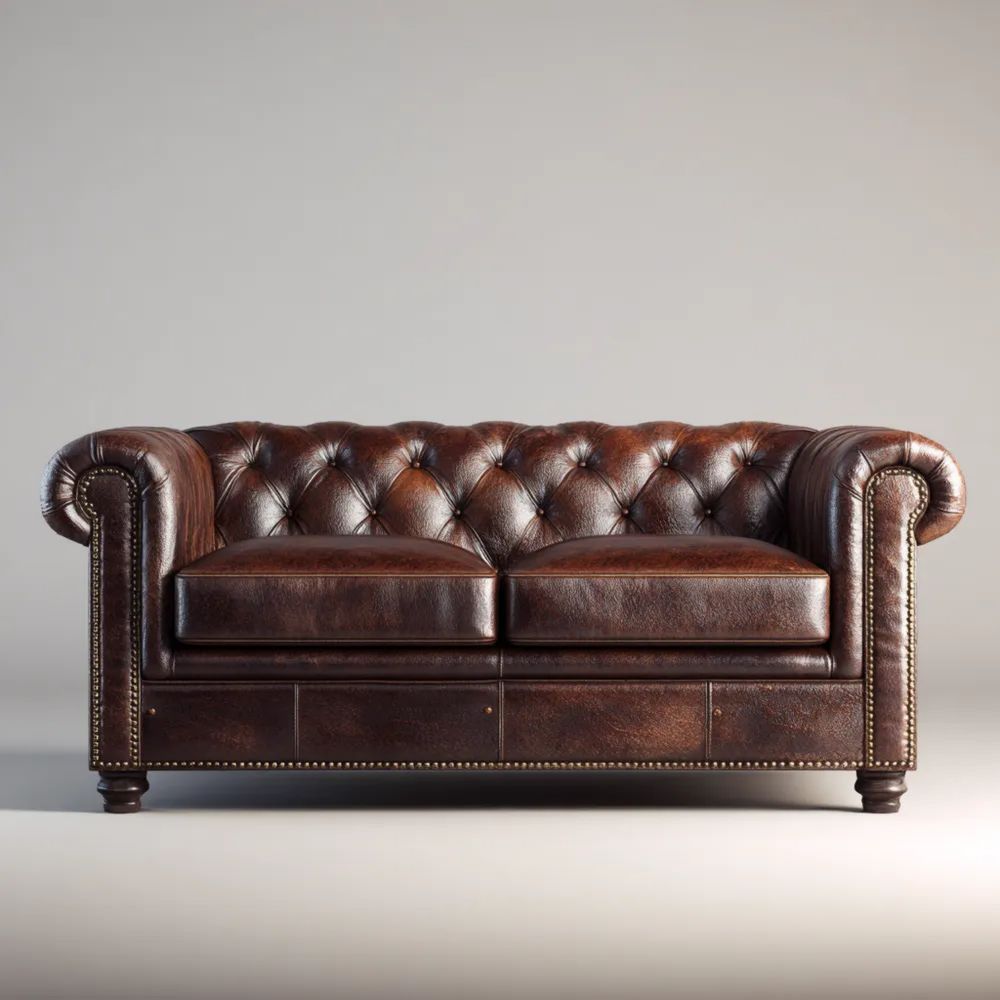 Divano a due posti in pelle 190x90x85 cm - Marrone - Stile Chesterfield