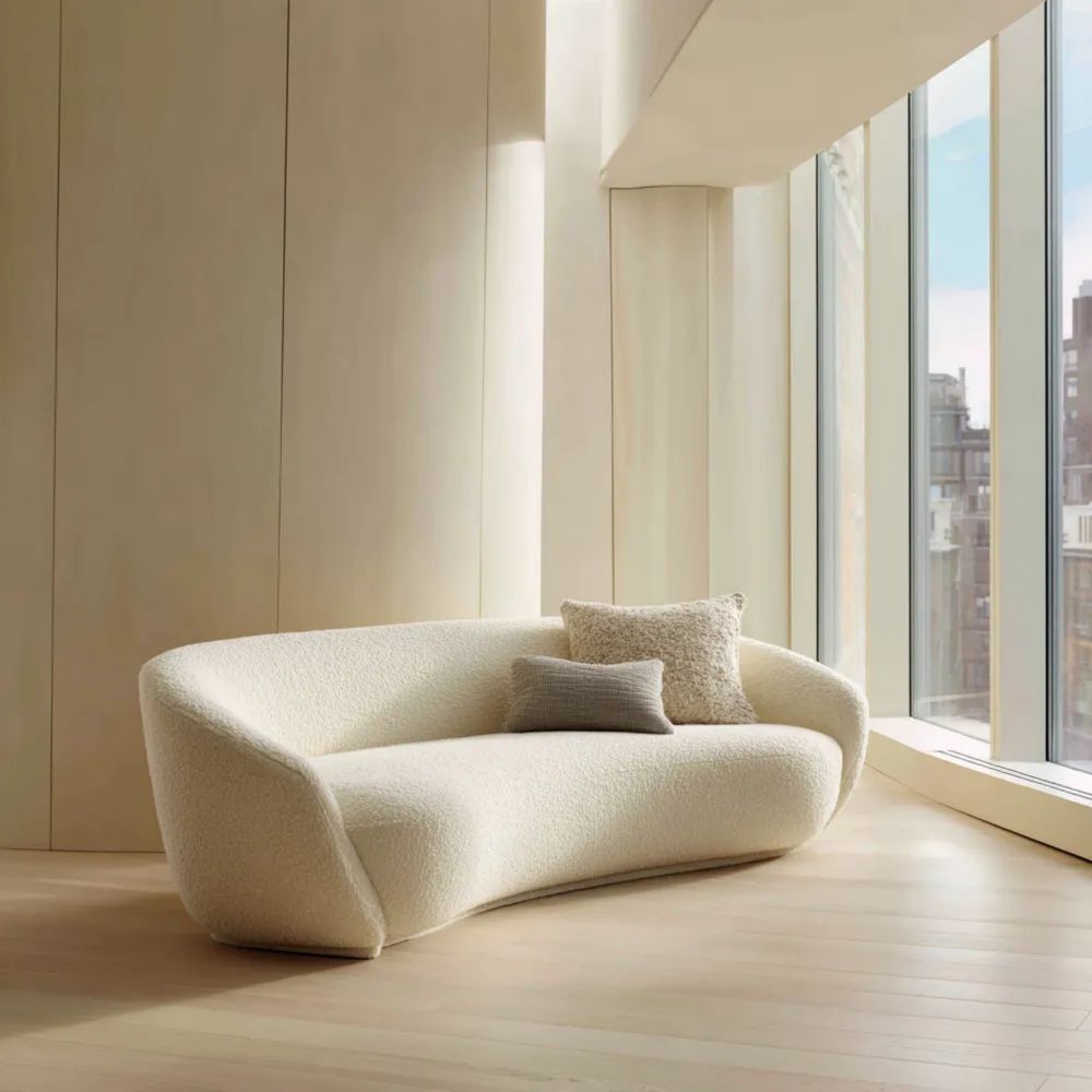 Divano a due posti in tessuto bouclé 180x90x75 cm - Bianco - Design moderno