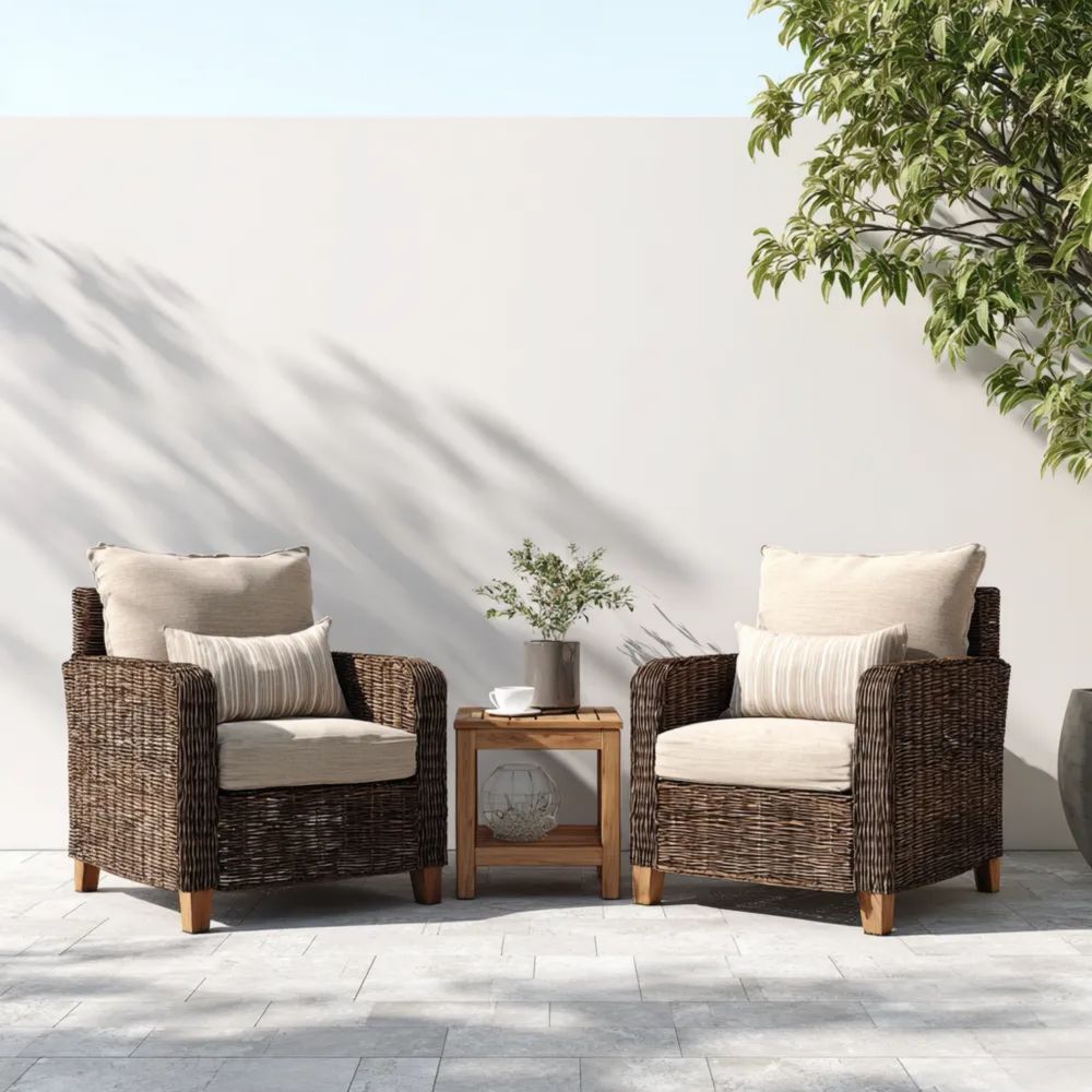 Set di mobili relax in rattan sintetico 80x75x70 cm - Beige/Legno Naturale - Design Moderno