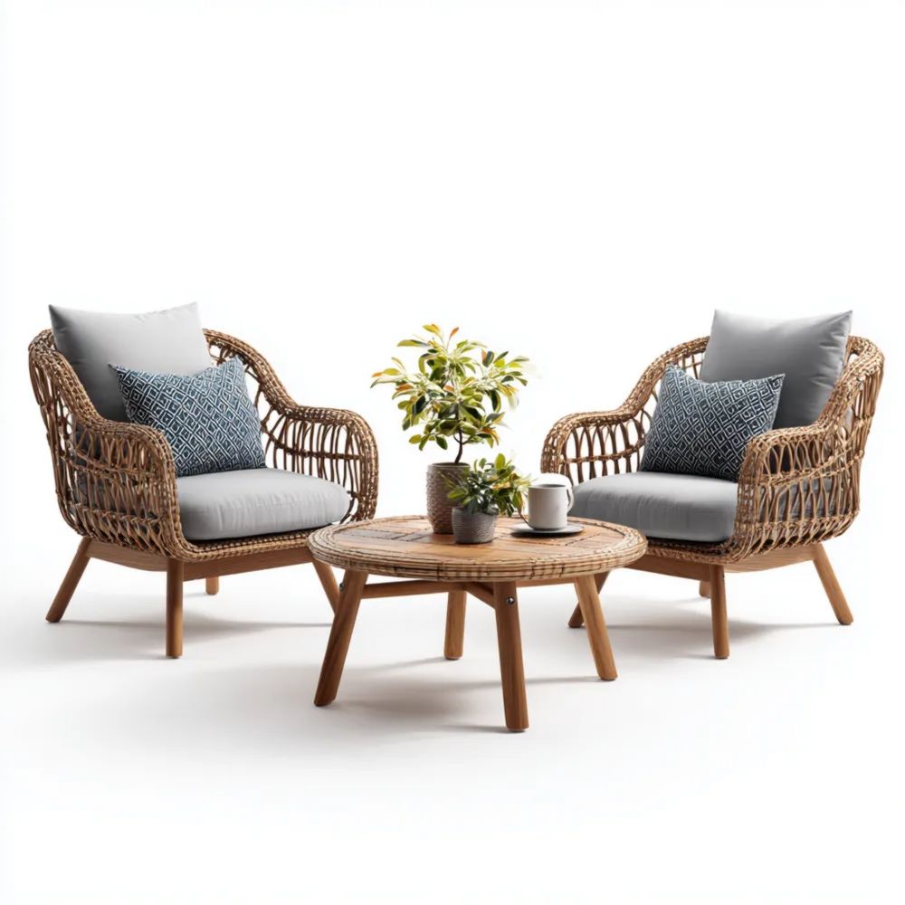 Set di salotto da esterno in rattan sintetico 65x75x80 cm cuscini Grigio Tavolino Rotondo 60x45 cm