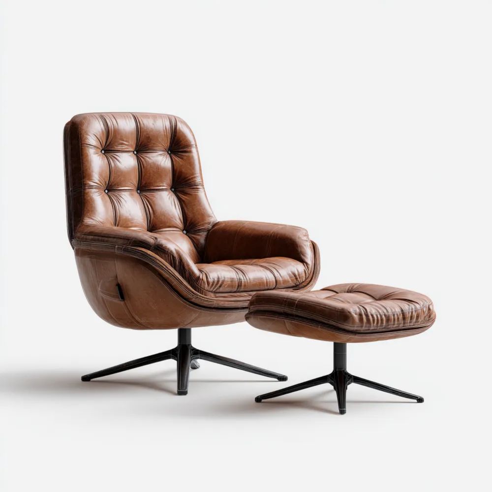 Poltrona Relax Pelle Marrone 80x90x100 cm con Poggiapiedi 60x50x40 cm - Design Contemporaneo