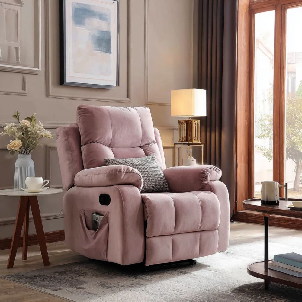 Poltrona reclinabile imbottita in tessuto 105x92x98 cm - Rosa