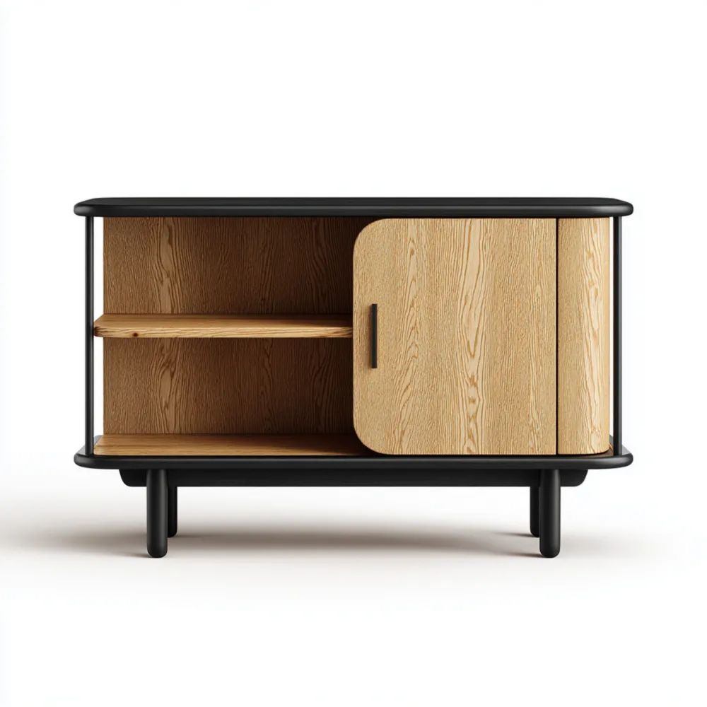 Mobile contenitore in legno 100x40x60 cm – Nero/Naturale – Design moderno