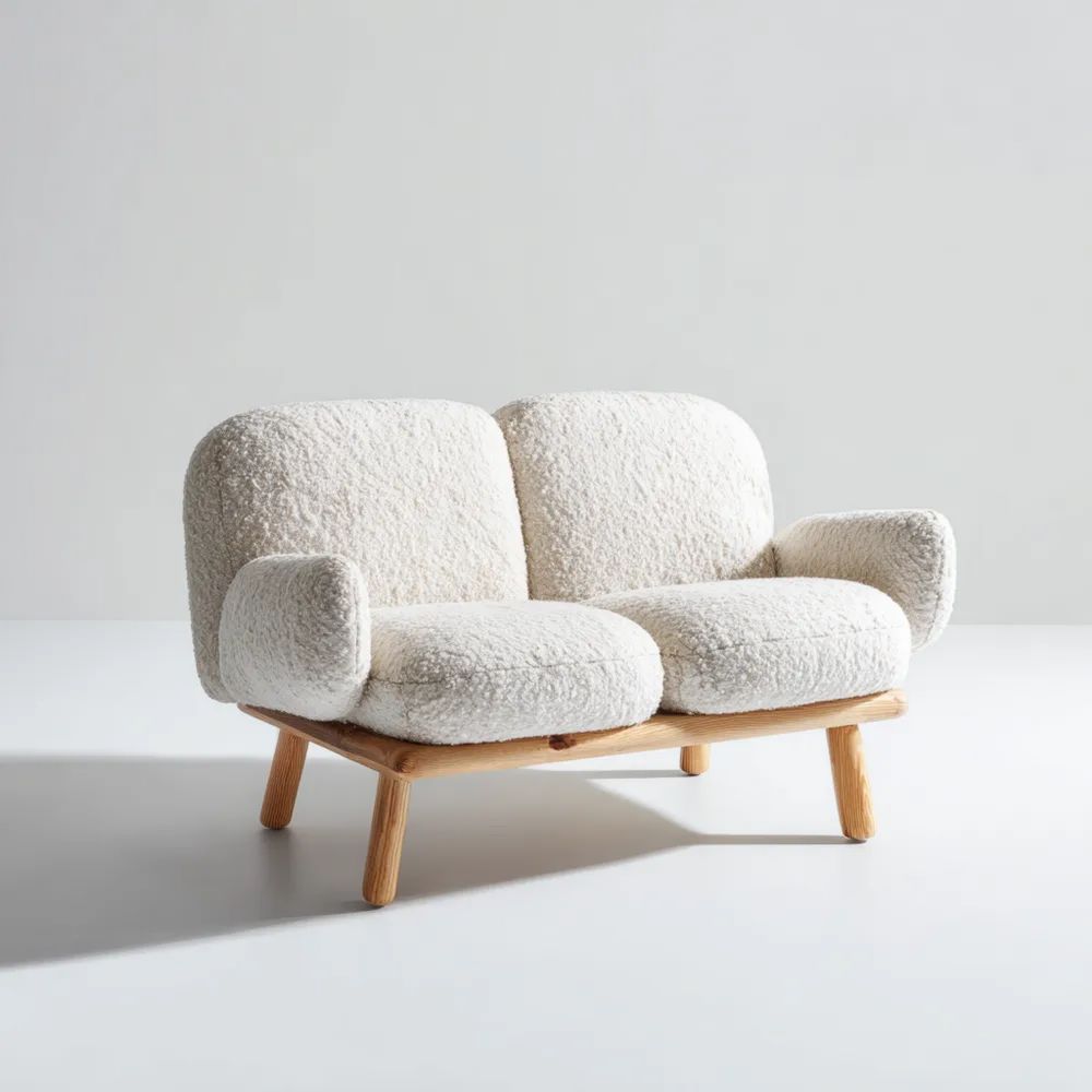 Divano a due posti 120x75x80 cm in Peluche Bianco Crema